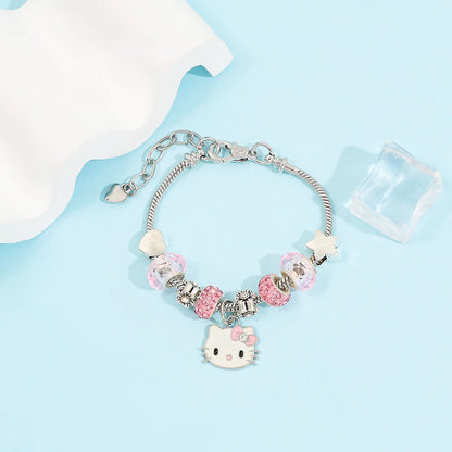 Sanrio Hello Kitty Alloy Pendant Necklace Bracelet Set Adjustable Cute Cartoon Anime Jewelry Gift for Women