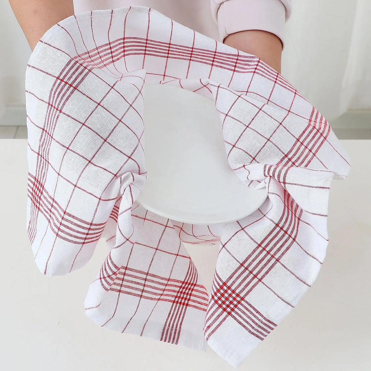 Large Plaid Kitchen Dish Towels Absorbent Tea Towels Soft and Reusable Cleaning Cloths Quick Drying Dish Rags for Washing Dishes