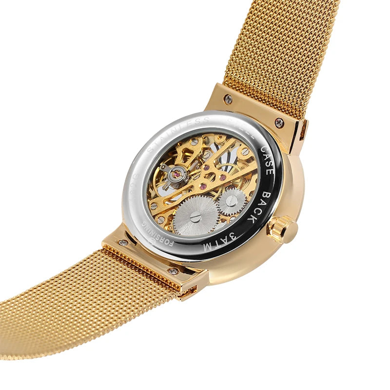 SKROX Luxury Brands Fashion Man Wrist Watches Steel Skeleton Ultra Thin Mechancical Clock Mesh Strap Waterproof Manual Movement