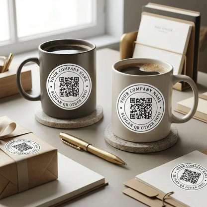 Custom White QR Code Stickers - round Design for Corporate Logo Gift Wrapping Product Labels High-Quality PP Material