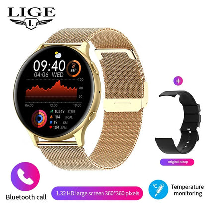 LIGE Nowy Smartwatch z Pomiarem Temperatury Ciała Damski Męski Ekran HD 360 Odbieranie Połączeń Wybieranie Połączeń Smartwatch Męskie Zegarki dla Kobiet Bransoletka