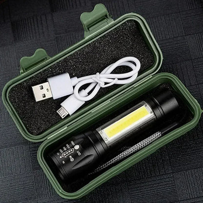 Portable COB+LED Camping Light Flashlight USB Rechargeable Zoom Tactical Torch Lamp Waterproof Emergency Torch Christmas Gift