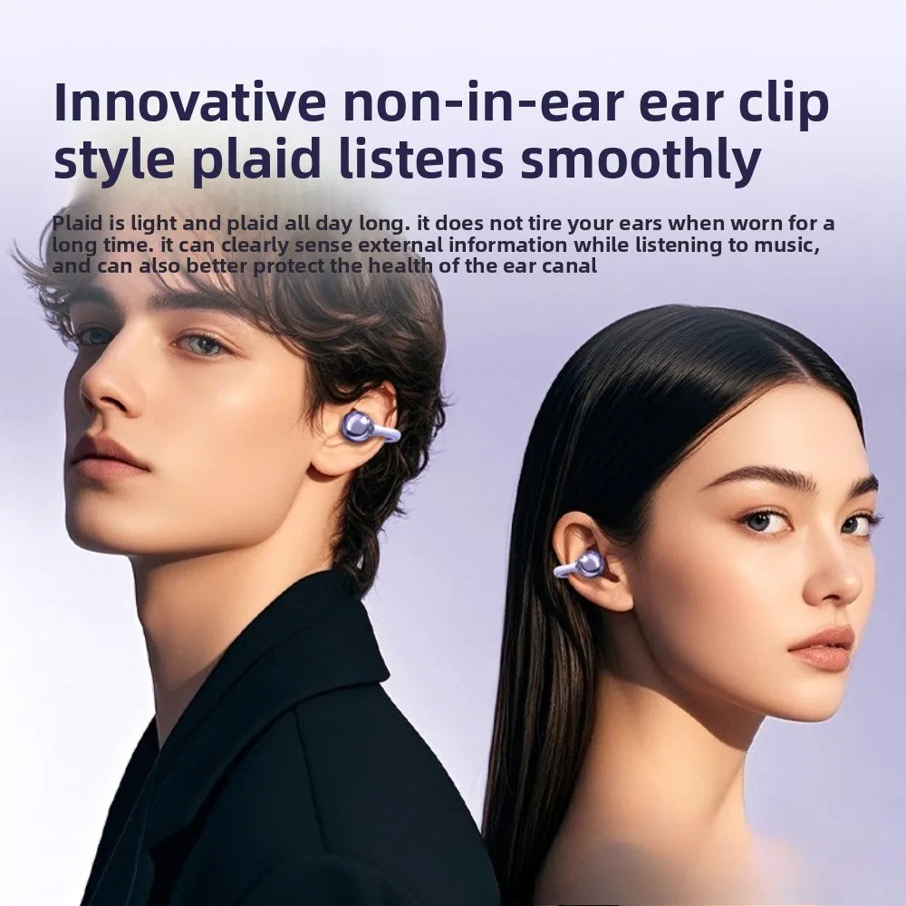 Clip on Earbuds Open Ear Wireless Bluetooth 5.4 LED Display Headphones with Mic,Noise Cancelling,Comfortable Sports Ear Buds