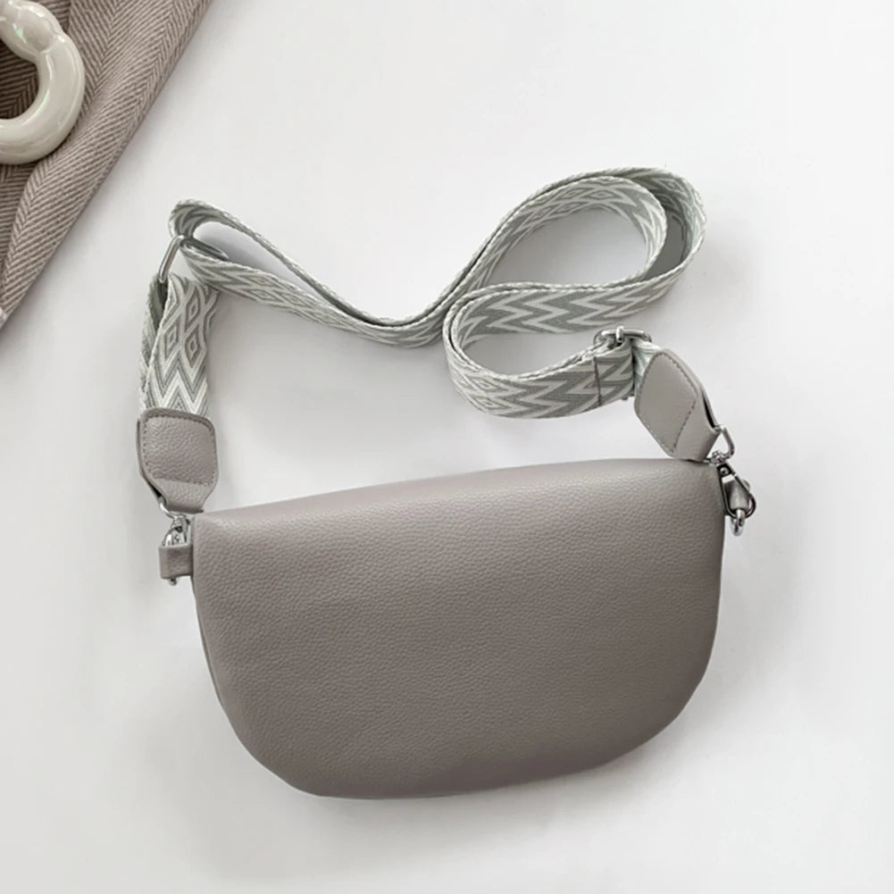 2024 Luxury Designer Women's Chest Bag PU Leather Wide Strap Shoulder Crossbody Bag Female Fashion Fanny Pack Banana Waist Bag