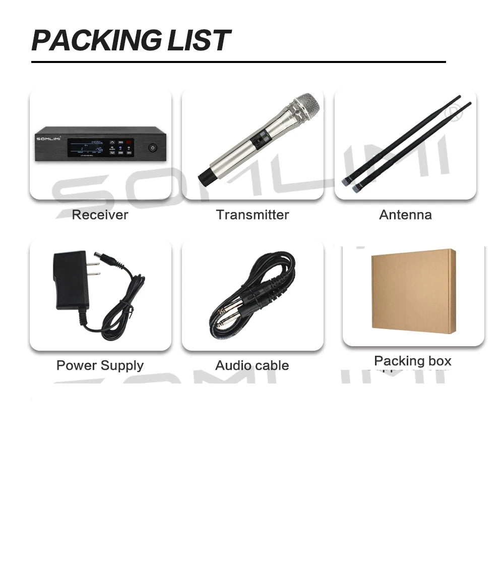 SOMLIMI-Q-K8-Silvery UHF Profeesional Wireless Microphone System Dynamic Long Distance Party Singing Stage Performances