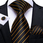 Luxury Black Gold Paisley Striped Floral Silk Men's Tie Set Handkerchief Cufflinks Wedding Party Accessories Groom Gift for Men