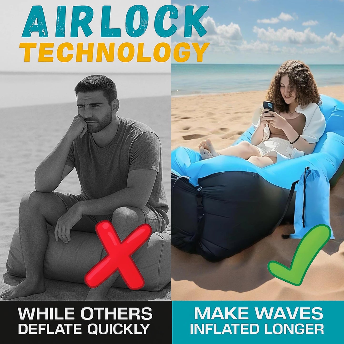 Inflatable Lounge Air Sofa Couch, Portable Beach & Camping Chair, Waterproof Couch for Picnics Hiking Outdoor Music Festivals