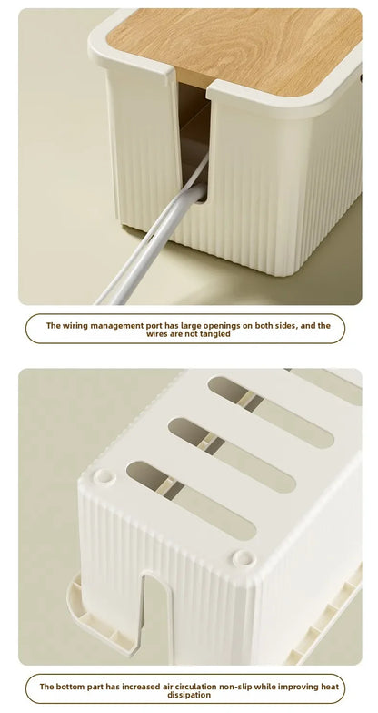 Cable Storage Box Desktop Charging Data Cable Storage Device Plug Socket Cable Management Device Black White Storage Organizer