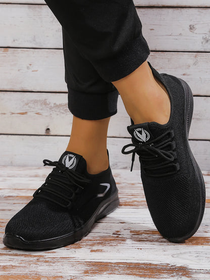 Men Breathable Knitted Running Shoes Anti Slip Trainers Arch Support Shock Absorbing EVA Sole Low Top Lace Up Sports Footwear