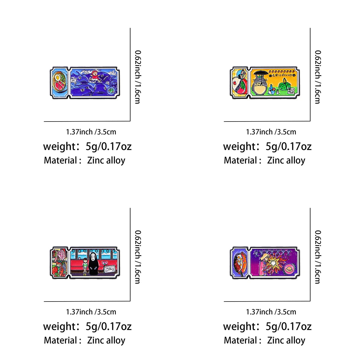 4pcs/Set Classic Anime Movie Ticket Enamel Pin Cute Cat Brooches For Lapel Pins Badge on Backpack Accessories Jewelry Fans Gift