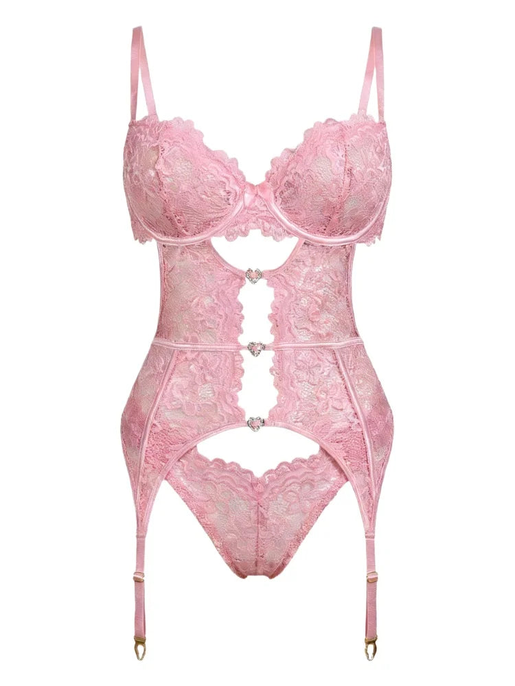 Lace Sexy Lingerie Transparent Hot Underwear Bra Set And Garter Sleepwear Exotic Panties Suit