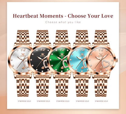 OLEVS 5189 Love Diamond Inlaid Steel Band Women's Quartz Watch