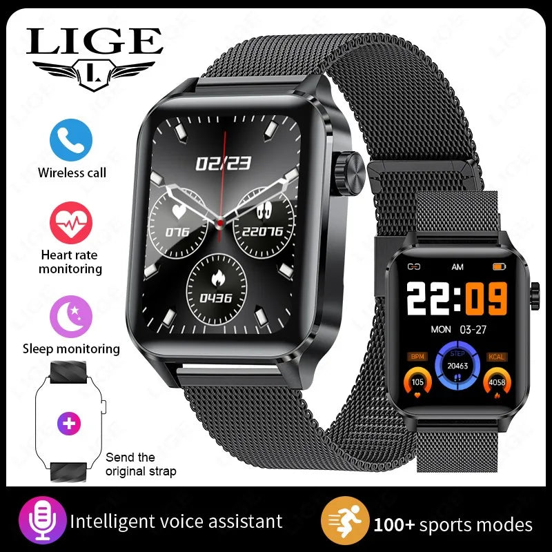 LIGE Smartwatch dla mężczyzn i kobiet Luksusowy Wodoszczelny Zegarek Sportowy z Pełnym Ekranem Dotykowym Smartwatch Fitness dla Xiaomi Huawei Android iOS iPhone