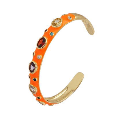 Fashionable Multicolor Gold Plated Gemstone Charm Bangle,Fine Colorful Enamel Open Adjustable Bracelet Jewelry Supply  Q35