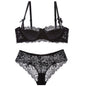 French Pure Passion Bow Shaped Shoulder Strap Lace Sexy Half Cup Push Up Bra Set Women's Thin Lingerie Big Breast Small Cup S-XL
