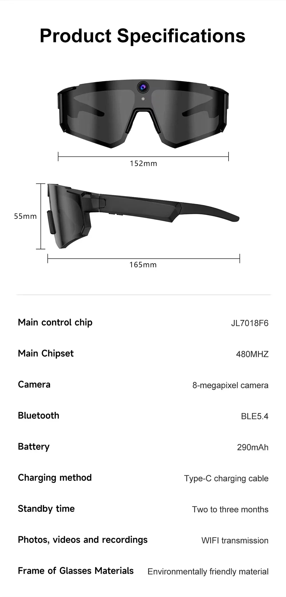 Lenovo 1600w AI Smart Camera Glasses Anti-shake 1080P Video Photo Cycling Sport ChatGPT Sunglasses DualMic 32GB Windproof Goggle