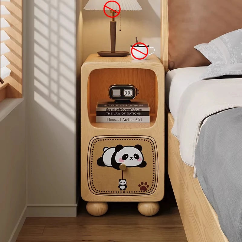 Cartoon Panda Solid Wood Children's Nightstands for Home Child's Bedside Tables Narrow Storage Cabinets for Children Furnitures