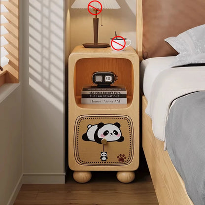 Cartoon Panda Solid Wood Children's Nightstands for Home Child's Bedside Tables Narrow Storage Cabinets for Children Furnitures