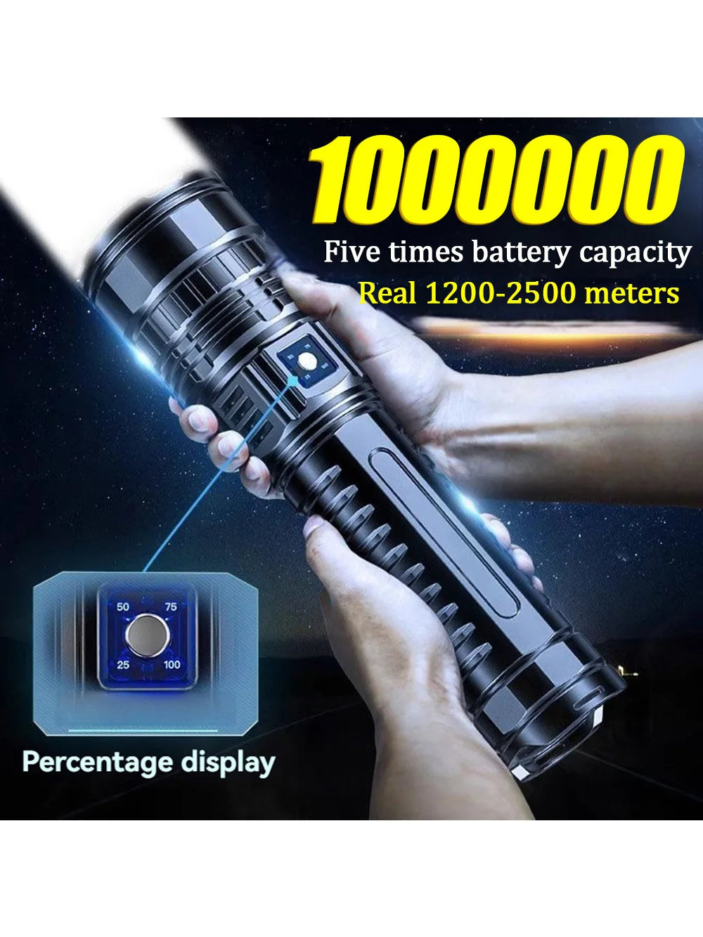 10000LM Most Powerful Led Flashlights Tactical 15000mah Built-in Battery 800W Flash Light Emergency Spotlights 4km Holiday Gifts