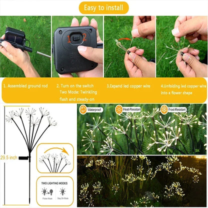 Solar LED Firework Lights Outdoor Dandelion Lamp Waterproof Swaying Starburst Light for Yard Patio Garden Christmas Decor 1-4PCS