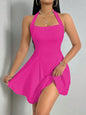 French Romantic Backless halter neck dress Women's Solid Color A-Line Dress Summer Party Mini dresses