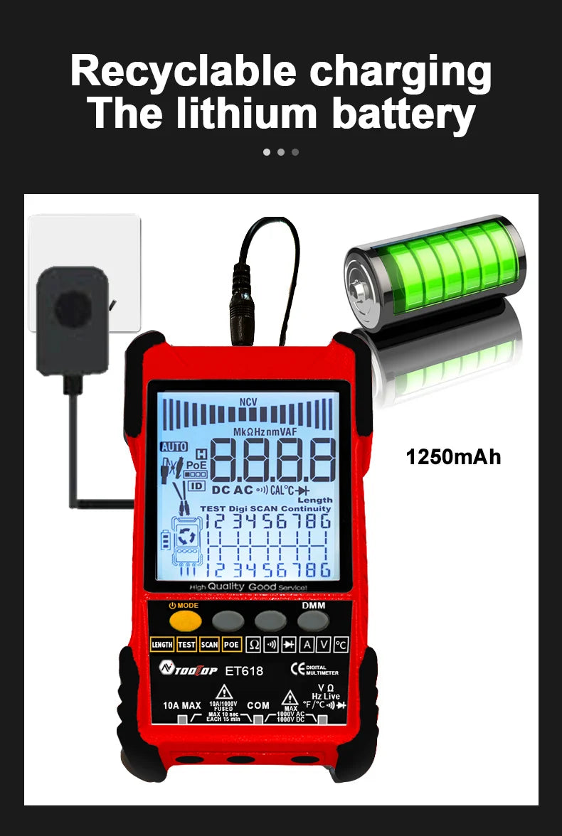 TOOLTOP Tester kabli sieciowych Multimetr Śledzenie kabli LAN Test POE Pomiar długości 400M/600M Regulowana czułość Szukacz kabli