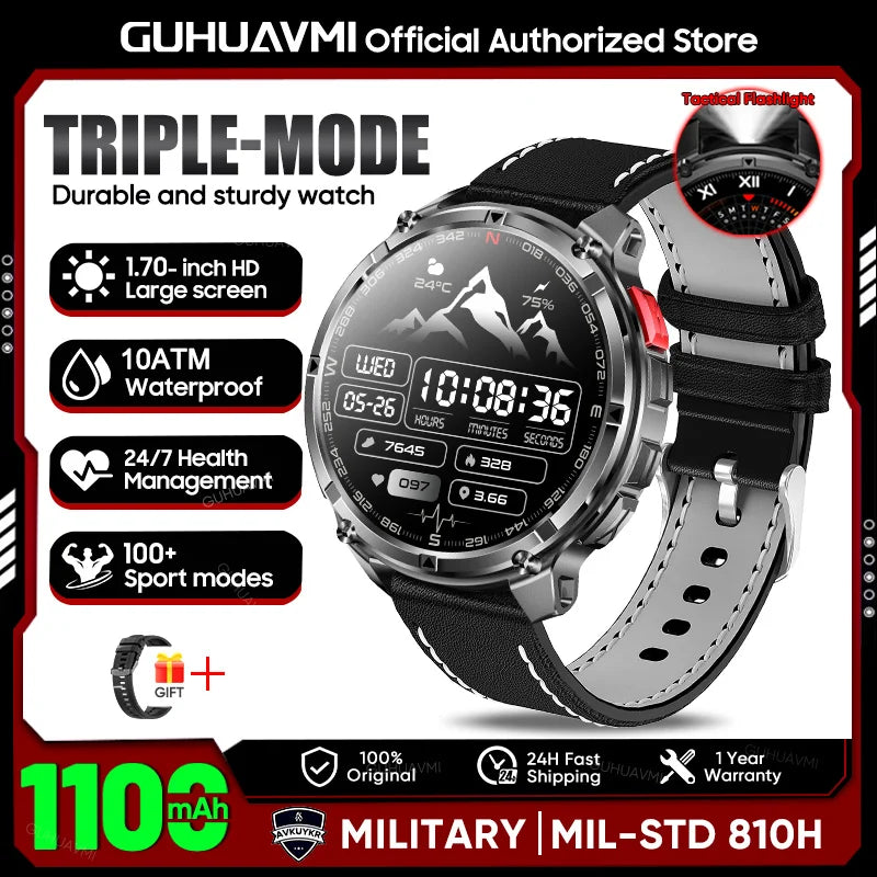 2026 New T-REX3 1100mAh Battery SmartWatch 10ATM Waterproof Compass Altitude HD Bluetooth call Sports Flashlight Smart Watch Men