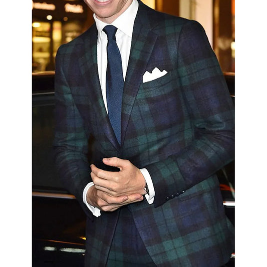 Luxury Plaid Men Suits (Blazer+Pants) Fashion Notch Lapel Single Breasted 2 Piece Chic Formal Groom Wedding Party Male Suit