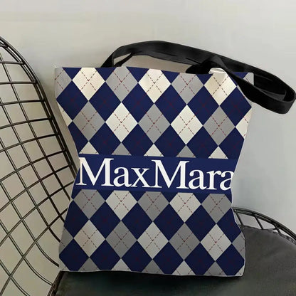 M-Max MaraS Brand Storage Bags Canvas Tote Bag Double-Sided Print Lightweight Shoulder Shopping Handbag for Daily Use