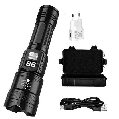 Super Bright LED Flashlight Type-C Rechargeable Led Torch Long Range Tactical Lamp Outdoor Waterproof Camping Fishing Lantern