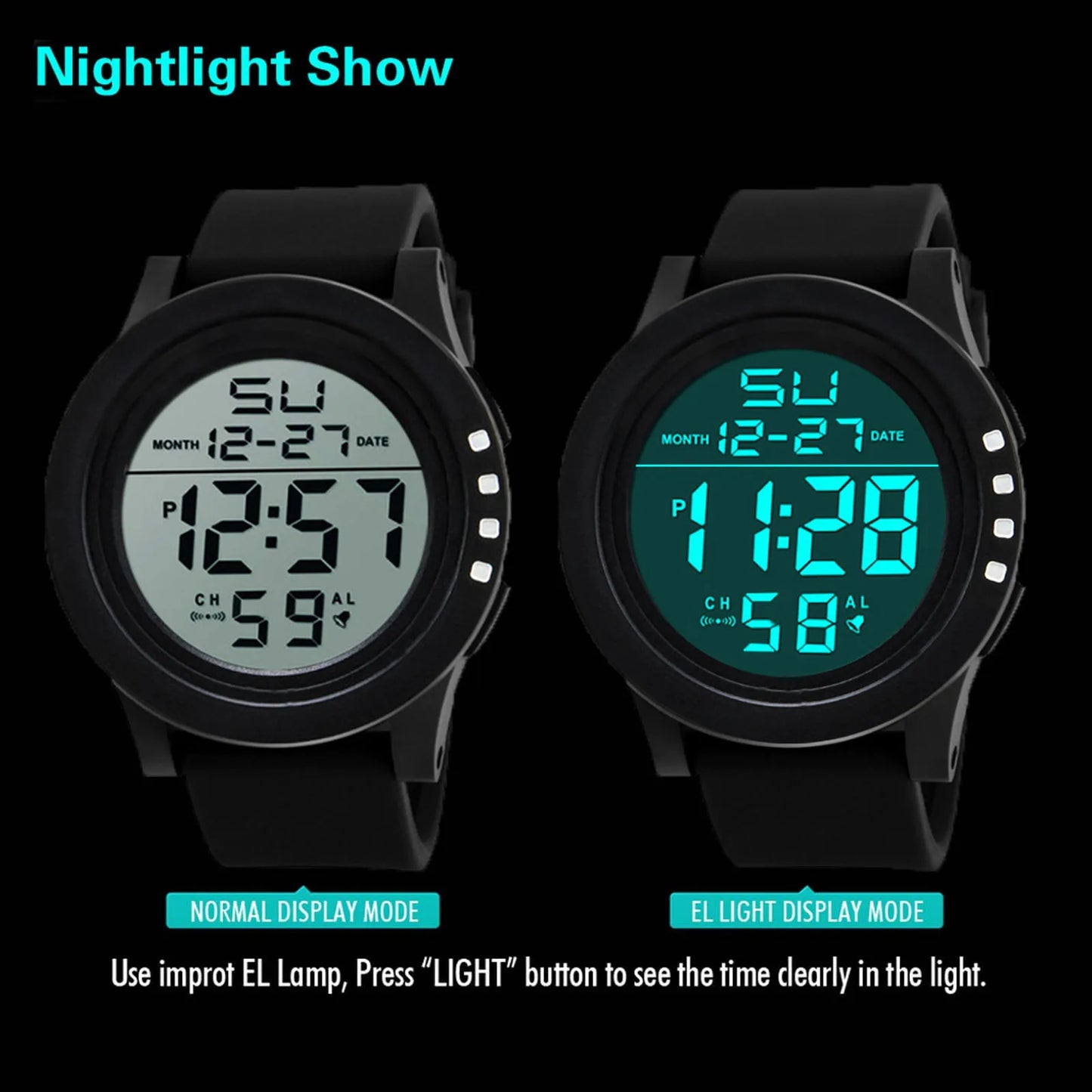 Men Sport Watch Multifunction Military Sports Watch Waterproof Luminous LED Digital Kids Watch Big Dial Student Electronic Watch