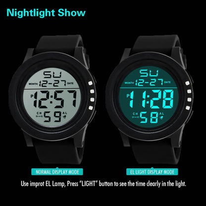 Men Sport Watch Multifunction Military Sports Watch Waterproof Luminous LED Digital Kids Watch Big Dial Student Electronic Watch