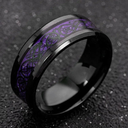 Fashion 8mm Stainless Steel Celtic Dragon Rings For Men Inlay Purple Carbon Fiber Rings Wedding Band Jewelry Birthday Gifts