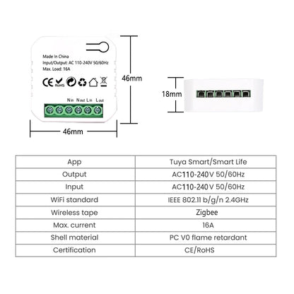 ZigBee Socket Switch Tiny Module Smart App Energy Monitor Timer 16A Overload Protect Supports Google Home Alexa