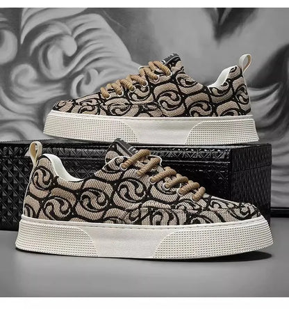 Summer breathable canvas men's shoes versatile mesh thick sole casual board shoes flat bottom comfortable outdoor walking shoes