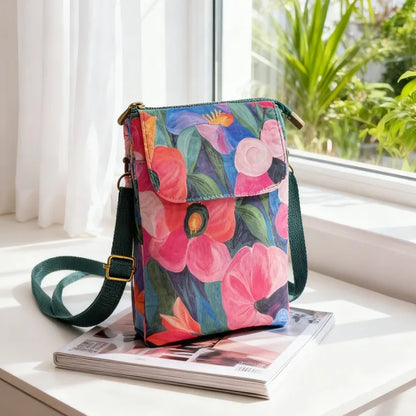 Versatile Print New Oil Painting Series 5-Layer Crossbody Phone Bag Rustic Fabric Women's Handbag Lightweight and Easy-to-Match