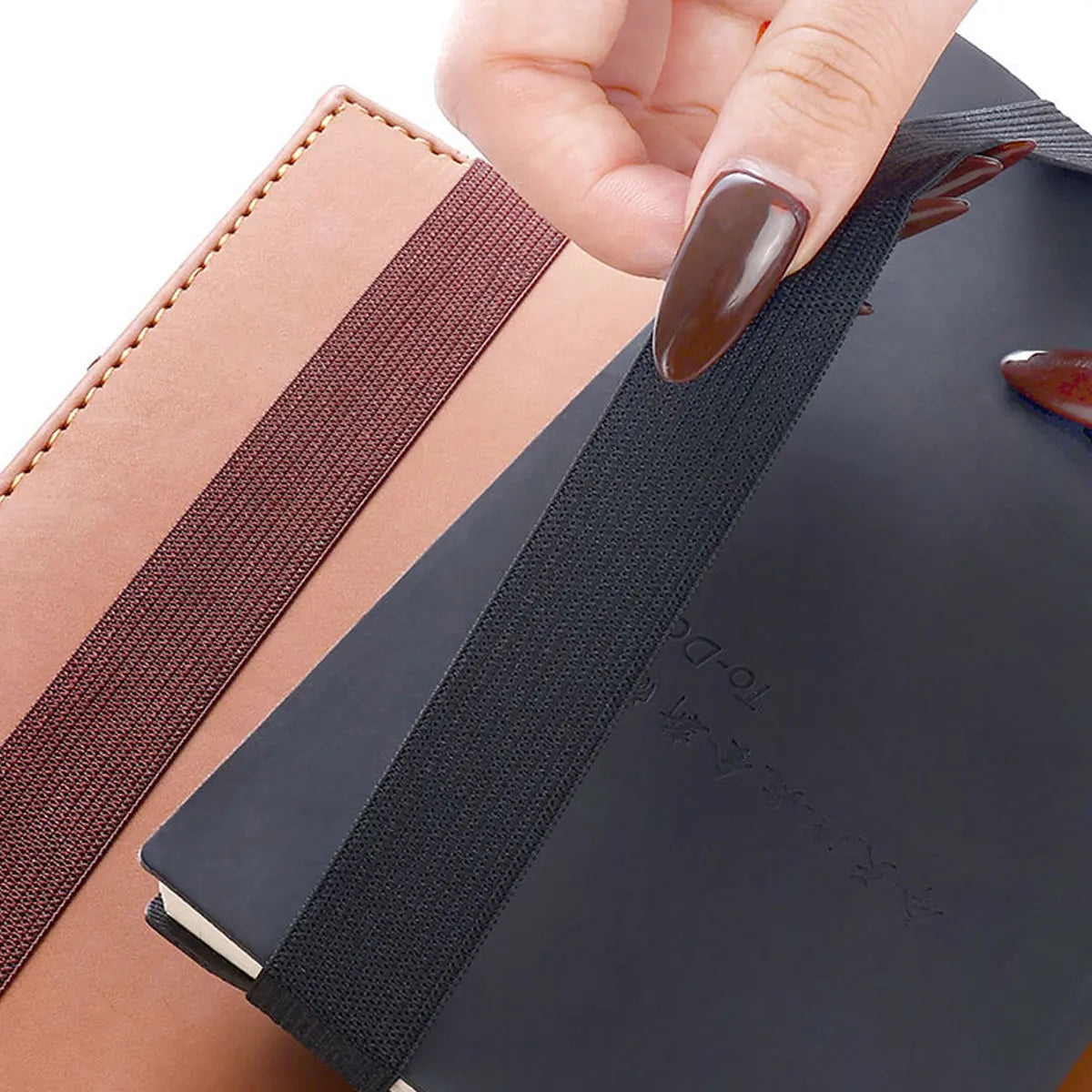 Pu Leather Pen Bag Elastic Buckle Book Notebook Fashion School Pen Case for Office Meeting Easy Carry Office Student Stationery