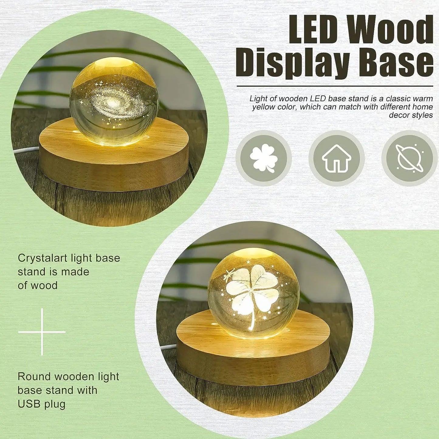 5-8cm Solid Wood LED USB Lamp Holder Display Base Night Light Luminous Bottle Coasters Crystal Ball Glass Ornament Stand Decor