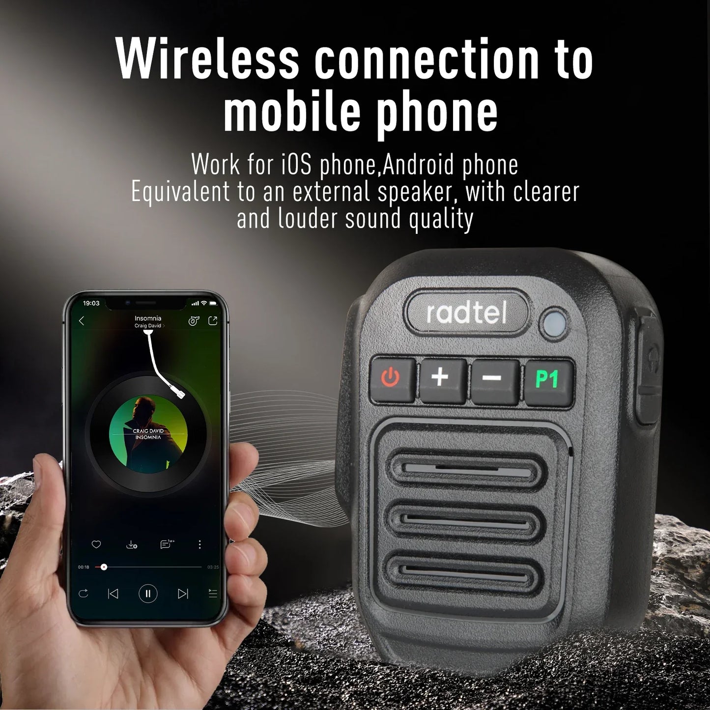 Two Way Radio Wireless Bluetooth Speaker Mic, Handheld Shoulder Microphone for Baofeng  Quansheng UV-K5 Radtel RT-470X RT-900