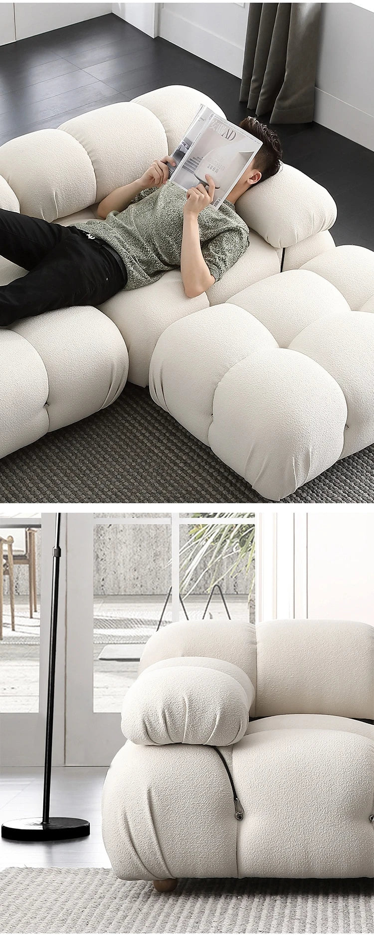 Any Size Custom Cream Teddy Fabric Modular Sofa Combine Modules High Elastic Latex Foam Fill Nordic Minimalist Living Room Sofa