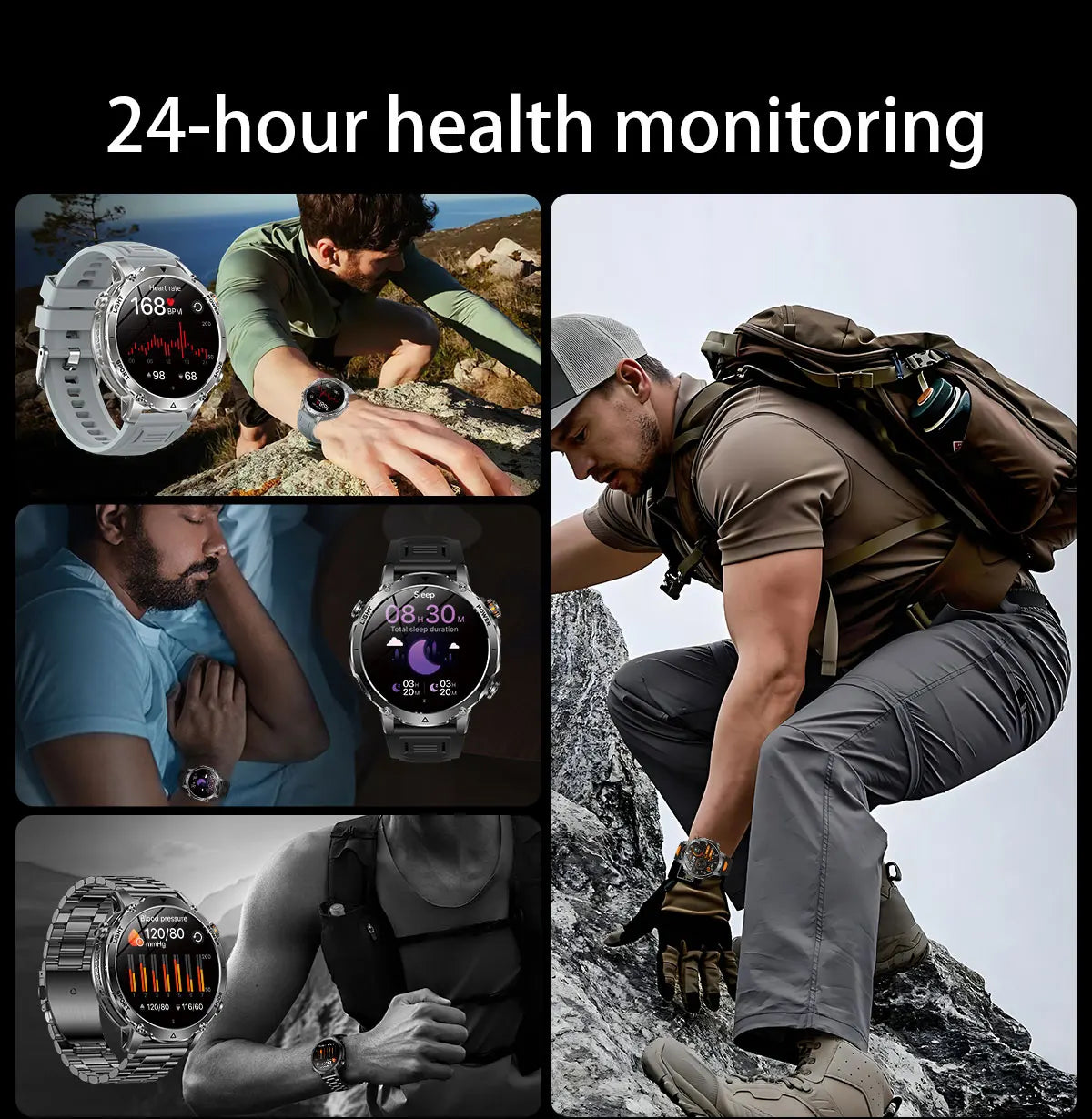 New 1400mAh Battery Sports Smart Watch 1.7” SOS+Flashlight Exercise Record Bluetooth Call Waterproof Health Watch For Android iO