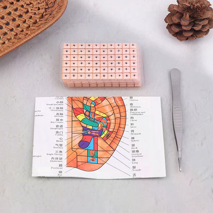 4 In 1 Set Multi-Condition Ear Seeds Acupuncture Auricular Sticker Kit 600pcs With Acupressure Chart Tweezer Auricular Probe