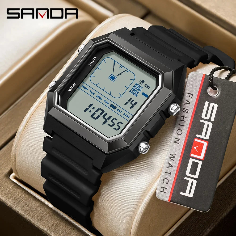 SANDA 6307 Casual Men's LED Electronic Watch Waterproof Sports Alarm Clock Multi functional Student Fashion Electronic Watch