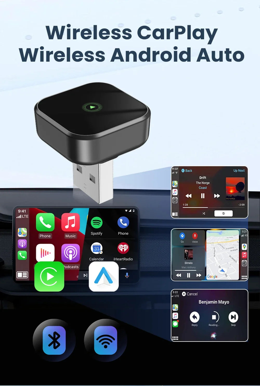 CarRocket 2in1 Wireless CarPlay Dongle Android Auto Adapter AI Smart Box Car Intelligent Systems for Car with Wired CarPlay