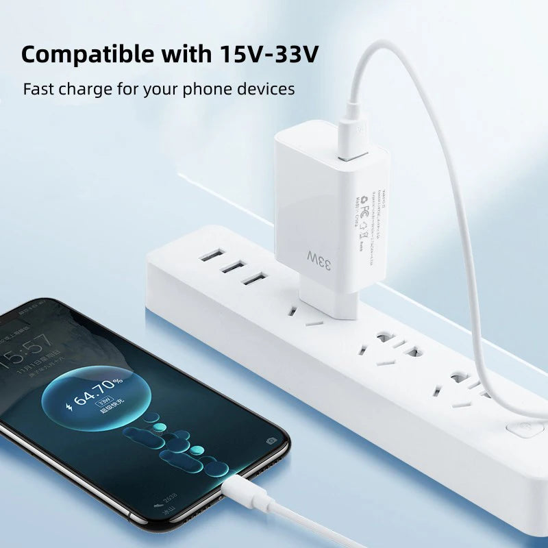 33W USB Fast Charger 6A Type-C Cable QC 3.0 Mobile Phone Adapter For Samsung Xiaomi iPhone EU US Plug Wall Travel USB Charger