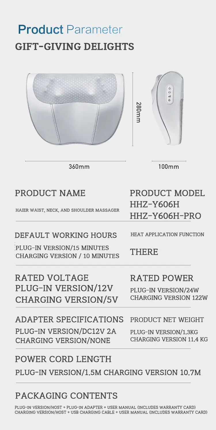 Haier Cervical Neck Massager Pillow Back Muscle Massagers Machine 3D Stereo Electric Massage Device Relax Tool