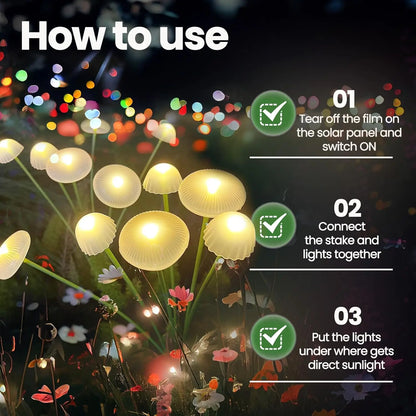 Solar Garden Lights Dual Mode LED Solar Mushroom Lights Waterproof Decor Yard Patio Pathway Jellyfish for Garden Ambiance