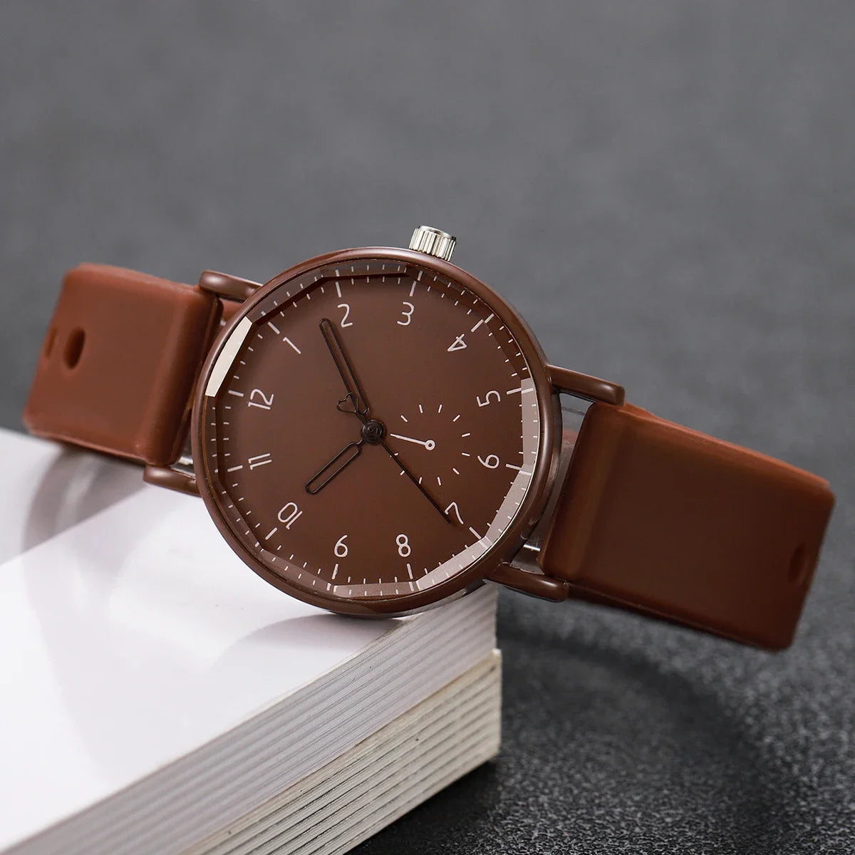 2PCS/Set Fashion Women Watches Casual Arabic Dial  Silicone Band Quartz Wristwatch Heart Bracelet Set Reloj Mujer (Without Box)