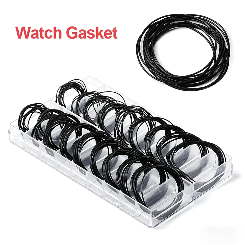 200Pcs Waterproof Watchmaker O-Ring Gaskets Thickness Seals Repair Tools Rubber Watch Back Case Crown with Grease Seal Lubricant