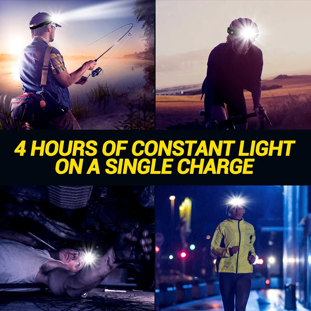 1~20Pack Headlamp USB Rechargeable LED Sensor Flashlight XPE+COB Torch Camping Waterproof Headlight for Fishing Lantern